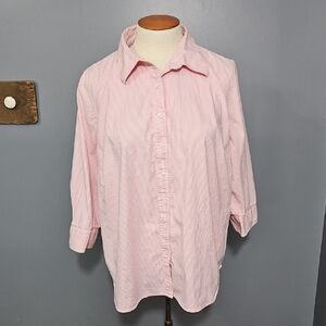 Izod Woman, Pink & White Striped, Button-down , 3/4 Length Sleeves , Size 2X